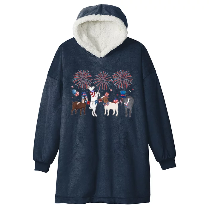 4th Of July Patriotic Goat Usa American Flag Goat Lovers Funny Gift Hooded Wearable Blanket