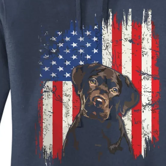 4th Of July Labrador American Flag Patriotic Chocolate Lab Women's Pullover Hoodie