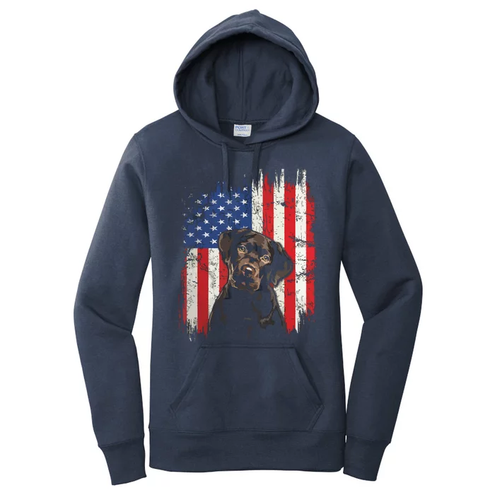 4th Of July Labrador American Flag Patriotic Chocolate Lab Women's Pullover Hoodie