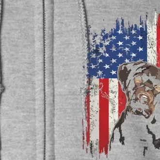 4th Of July Labrador American Flag Patriotic Chocolate Lab Full Zip Hoodie