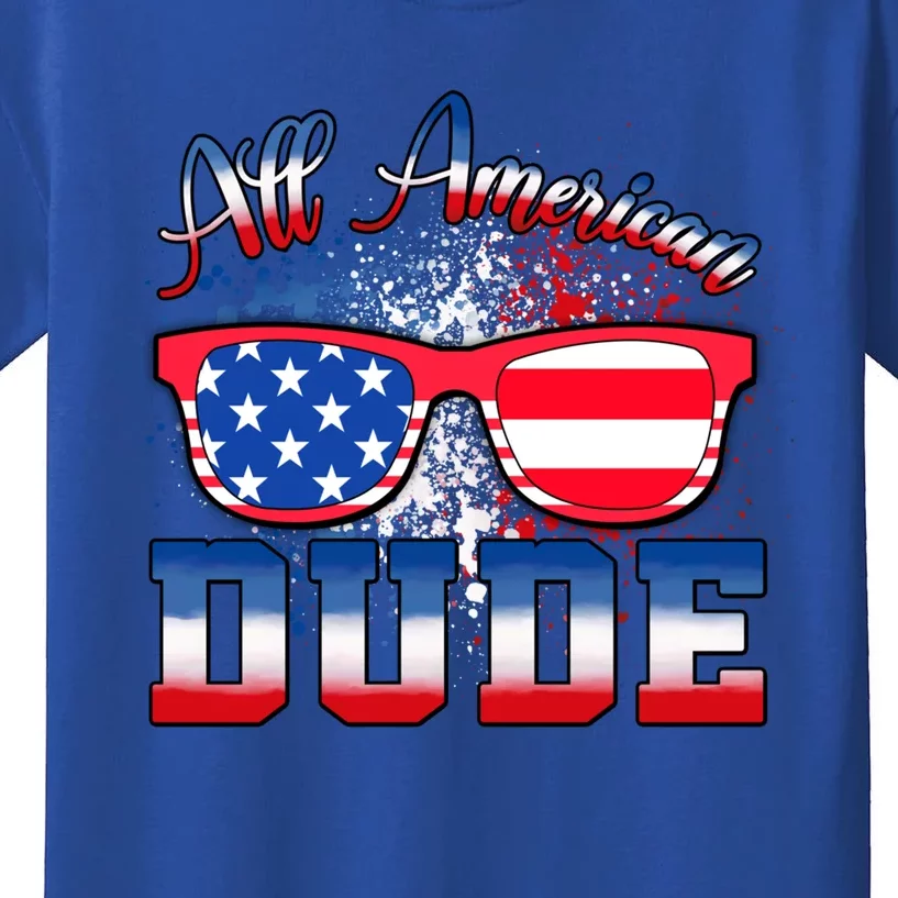 4th Of July Usa Flag Sunglasses All American Dude Gift Kids T-Shirt