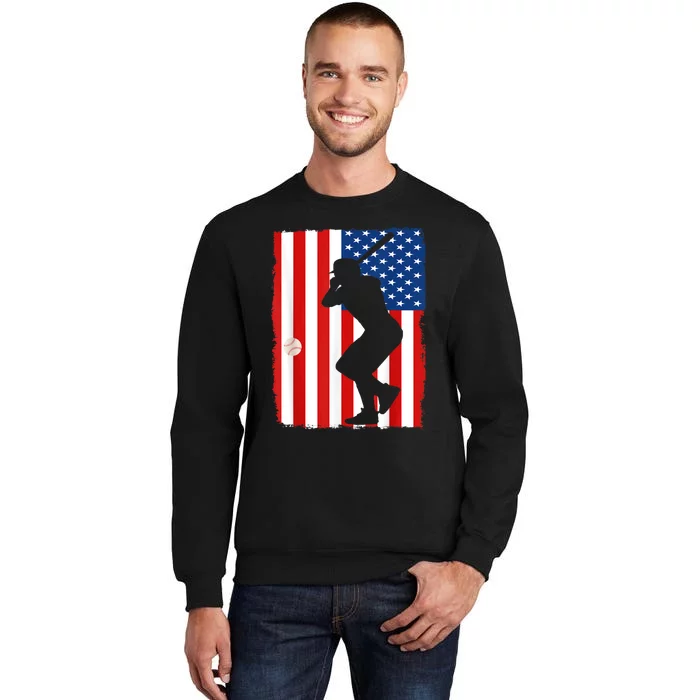 4th Of July Patriotic Baseball Men USA American Flag Tall Sweatshirt