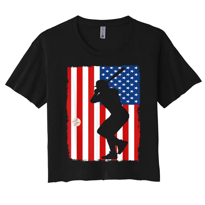 4th Of July Patriotic Baseball Men USA American Flag Women's Crop Top Tee