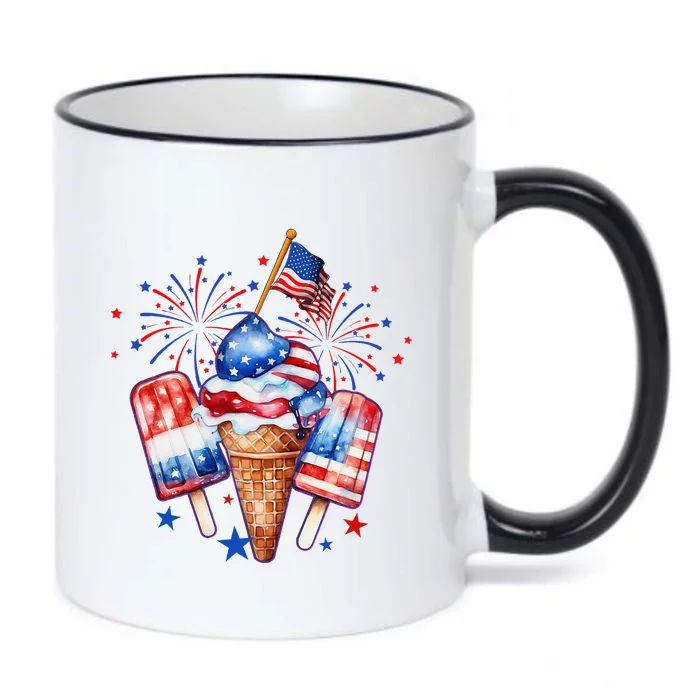 4th Of July Popsicle Red White Blue American Flag Patriotic Black Color Changing Mug