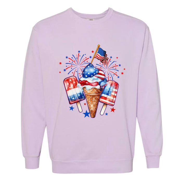 4th Of July Popsicle Red White Blue American Flag Patriotic Garment-Dyed Sweatshirt