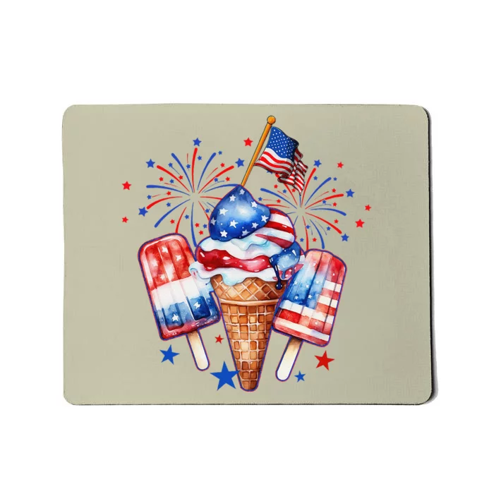 4th Of July Popsicle Red White Blue American Flag Patriotic Mousepad