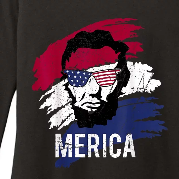 4th Of July Lincoln Merica Usa Flag Women Men Kids Womens CVC Long Sleeve Shirt