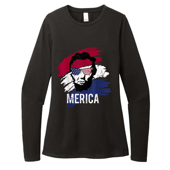 4th Of July Lincoln Merica Usa Flag Women Men Kids Womens CVC Long Sleeve Shirt