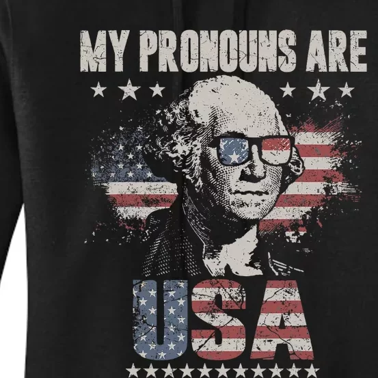 4th Of July My Pronouns Are USA Flag For Men Women & Kids Women's Pullover Hoodie