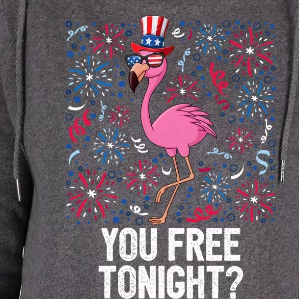 4th Of July You Free Tonight Flamingo American Flag Usa Cool Gift Womens Funnel Neck Pullover Hood