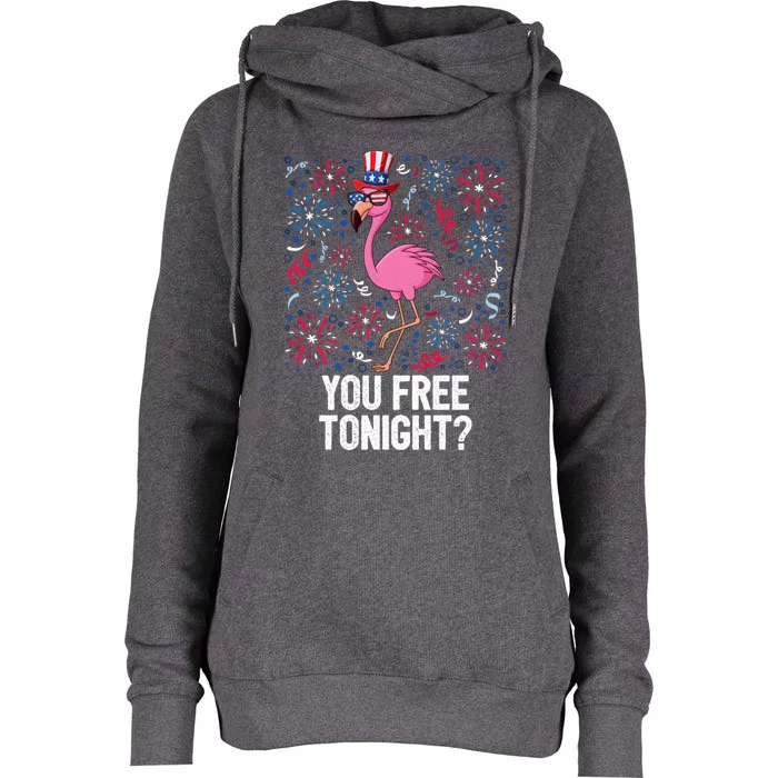 4th Of July You Free Tonight Flamingo American Flag Usa Cool Gift Womens Funnel Neck Pullover Hood