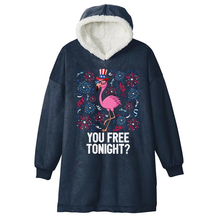 4th Of July You Free Tonight Flamingo American Flag Usa Cool Gift Hooded Wearable Blanket