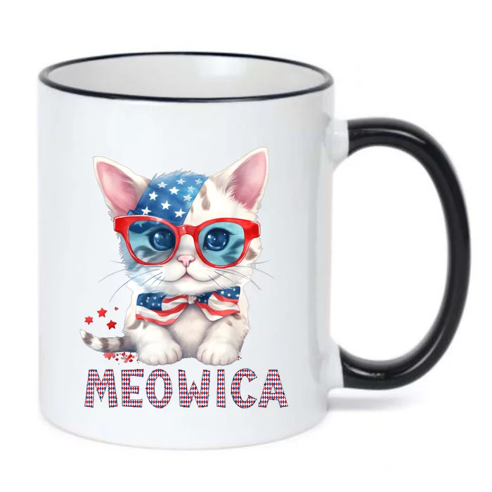 4th Of July Meowicas Patriotic Graphic Tees For Cat Lovers Black Color Changing Mug