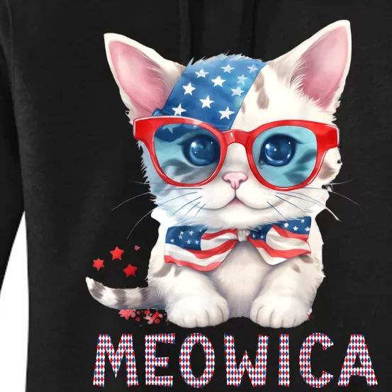 4th Of July Meowicas Patriotic Graphic Tees For Cat Lovers Women's Pullover Hoodie