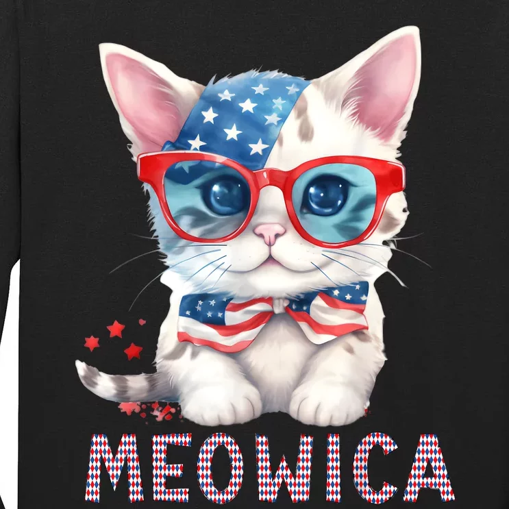 4th Of July Meowicas Patriotic Graphic Tees For Cat Lovers Tall Long Sleeve T-Shirt