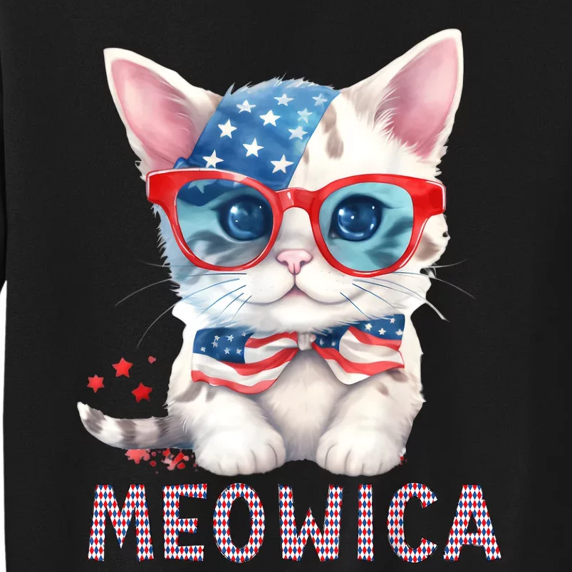 4th Of July Meowicas Patriotic Graphic Tees For Cat Lovers Tall Sweatshirt