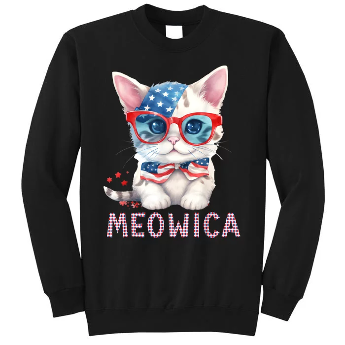 4th Of July Meowicas Patriotic Graphic Tees For Cat Lovers Tall Sweatshirt