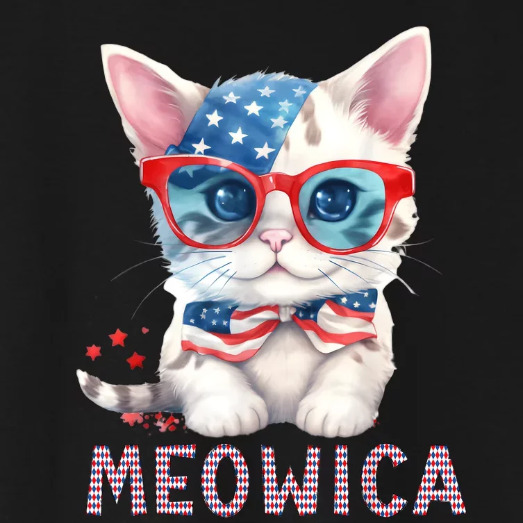 4th Of July Meowicas Patriotic Graphic Tees For Cat Lovers Women's Crop Top Tee