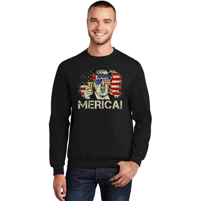 4th of july merica trump murica beer drinking american flag Tall Sweatshirt