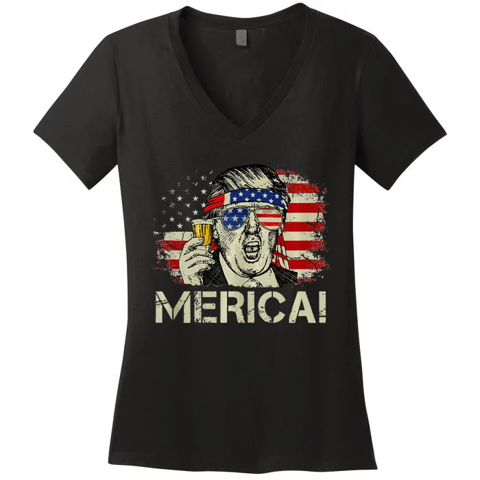 4th of july merica trump murica beer drinking american flag Women's V-Neck T-Shirt