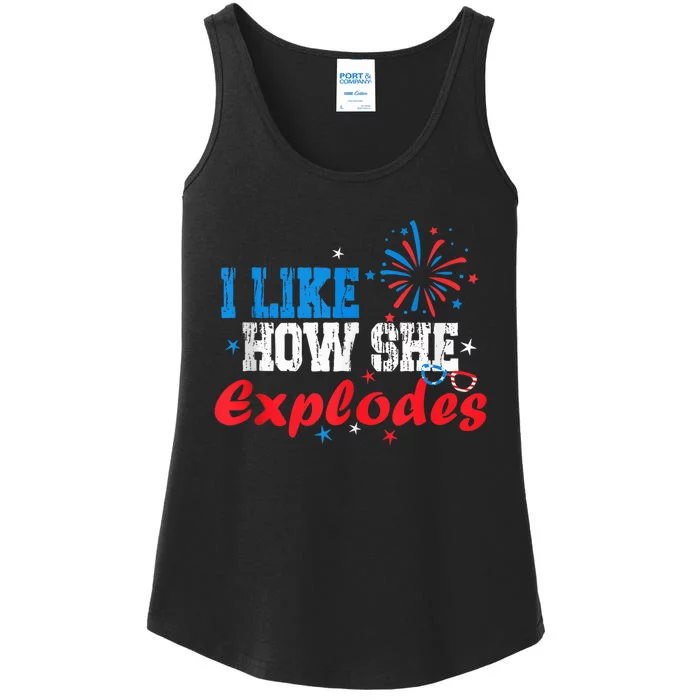 4th Of July I Like How She Explodes Fireworks Funny Couple Ladies Essential Tank