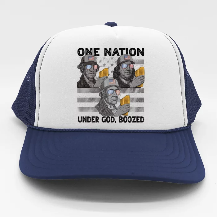 4th Of July Beer One Nation Under God Boozed Presidents Gift Trucker Hat