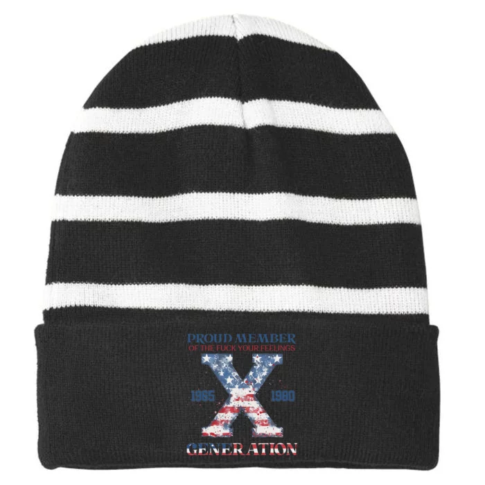 4th Of July Generation X Retro Style Us Flags Striped Beanie with Solid Band