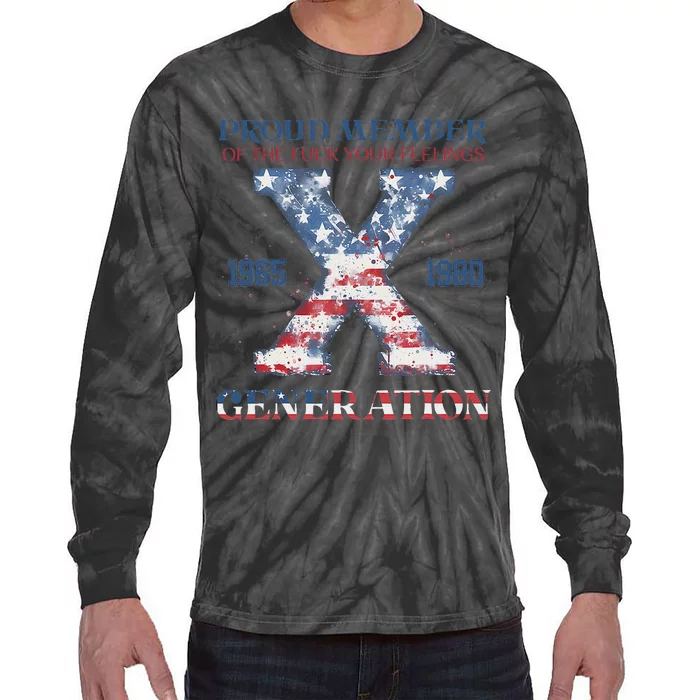 4th Of July Generation X Retro Style Us Flags Tie-Dye Long Sleeve Shirt