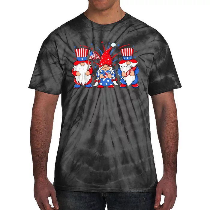 4th of July Gnomes Patriotic American Flag Cute Three Gnomes Tie-Dye T-Shirt