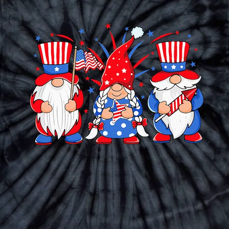 4th of July Gnomes Patriotic American Flag Cute Three Gnomes Tie-Dye T-Shirt