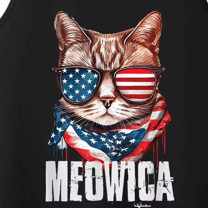 4th of July Shirt Meowica American Flag Cat Performance Tank