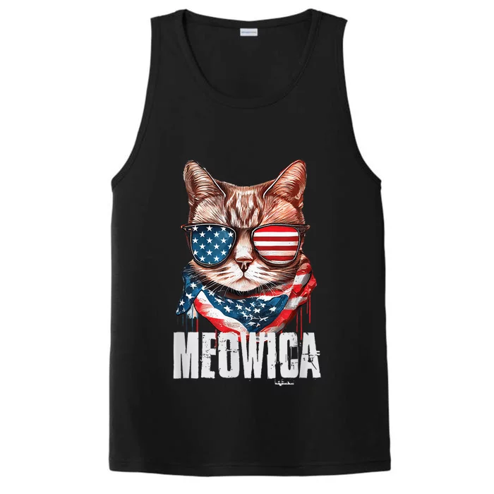 4th of July Shirt Meowica American Flag Cat Performance Tank