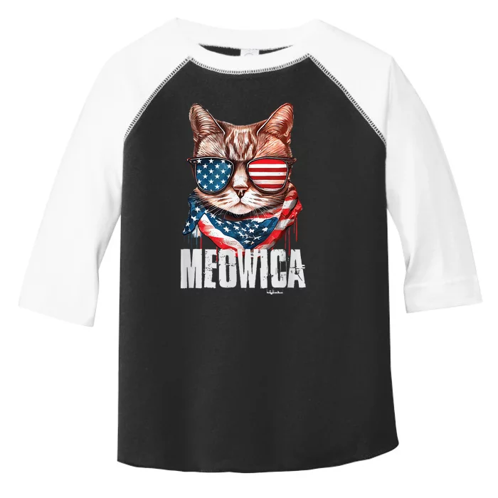 4th of July Shirt Meowica American Flag Cat Toddler Fine Jersey T-Shirt