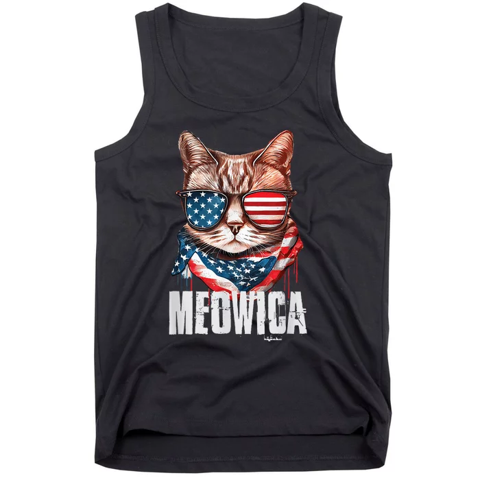 4th of July Shirt Meowica American Flag Cat Tank Top