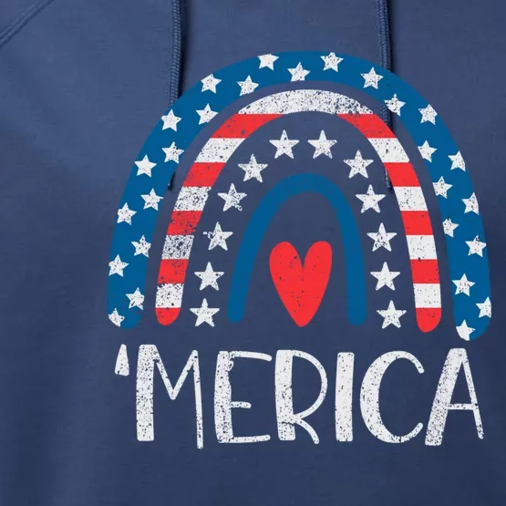 4th Of July Rainbow American Flag Merica 4th Of July Rainbow Gift Performance Fleece Hoodie