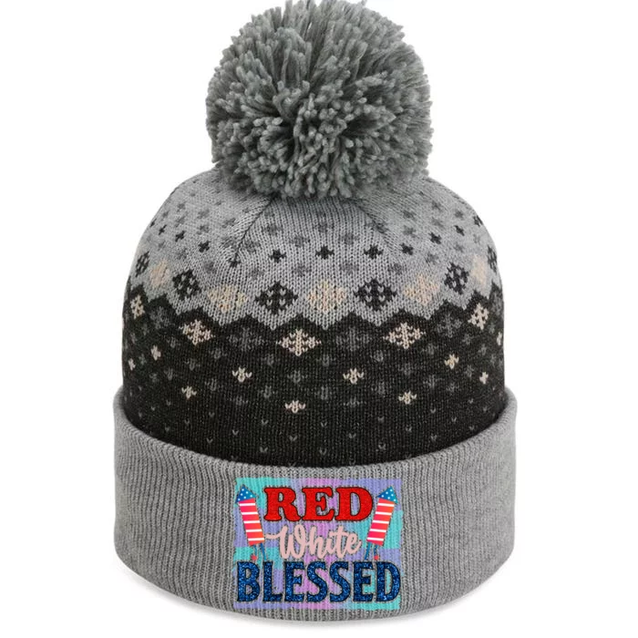 4th Of July Clothes And Accessories Red White Blessed Cute Gift The Baniff Cuffed Pom Beanie