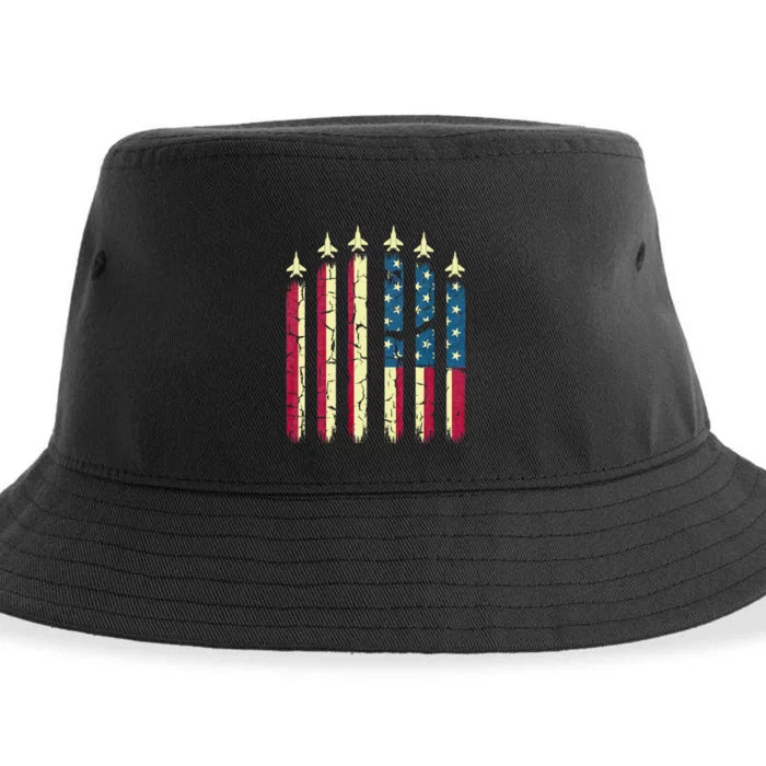 4th Of July Jet Fighter American Flag Patriotic Hero Flying Sustainable Bucket Hat