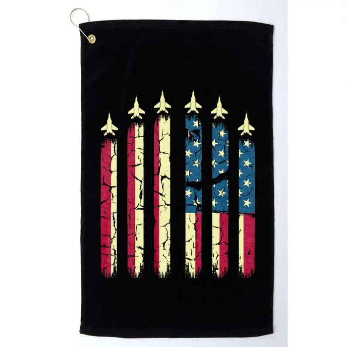 4th Of July Jet Fighter American Flag Patriotic Hero Flying Platinum Collection Golf Towel