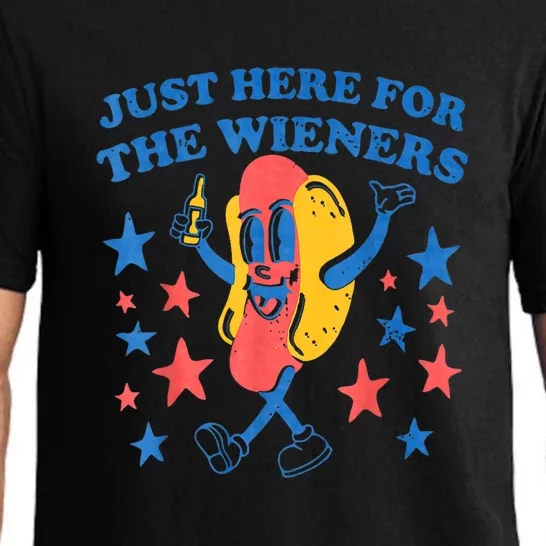 4th Of July Retro Just Here For The Wieners Funny Hot Dog Gift Pajama Set