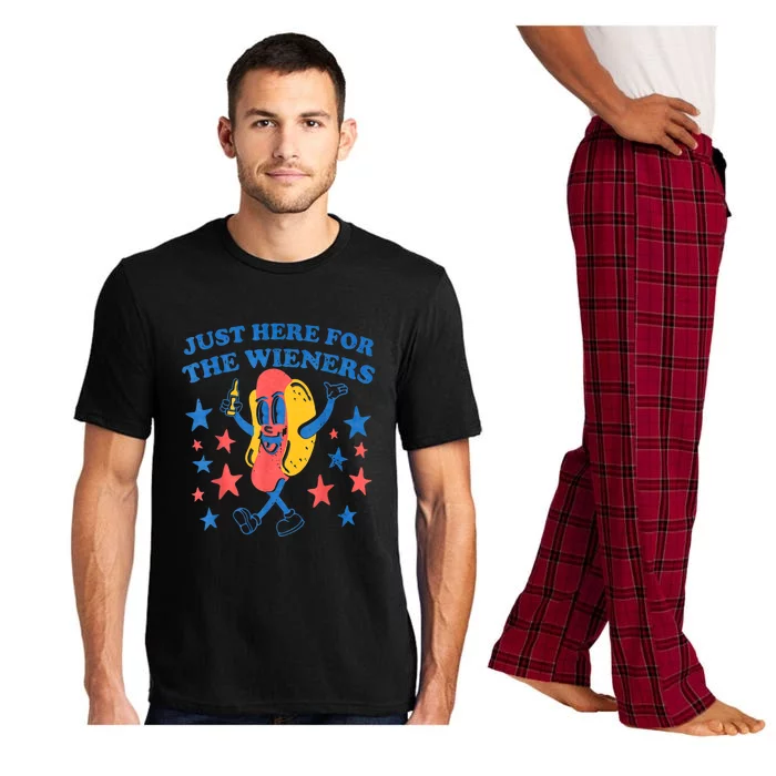 4th Of July Retro Just Here For The Wieners Funny Hot Dog Gift Pajama Set