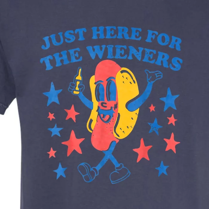 4th Of July Retro Just Here For The Wieners Funny Hot Dog Gift Garment-Dyed Heavyweight T-Shirt