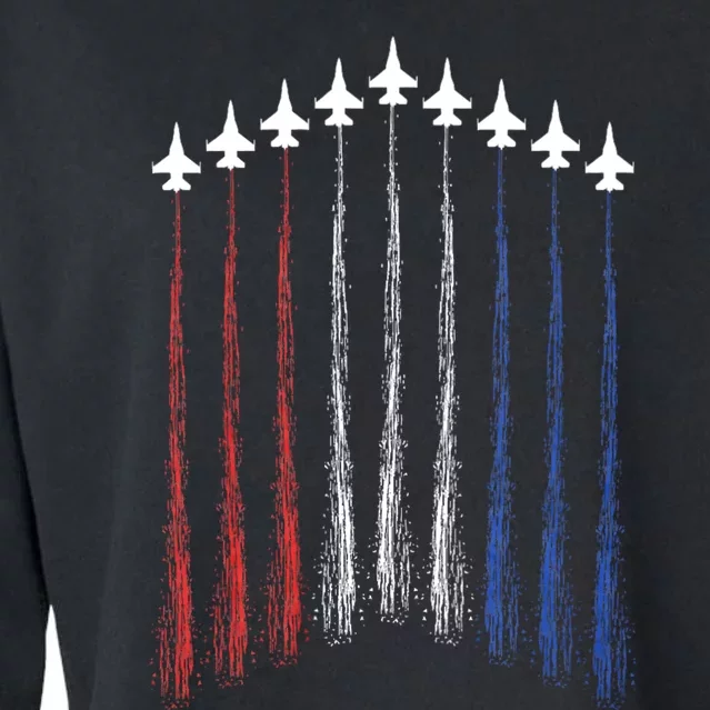 4th Of July Jet Fighter American Flag Patriotic Hero Flying Cropped Pullover Crew