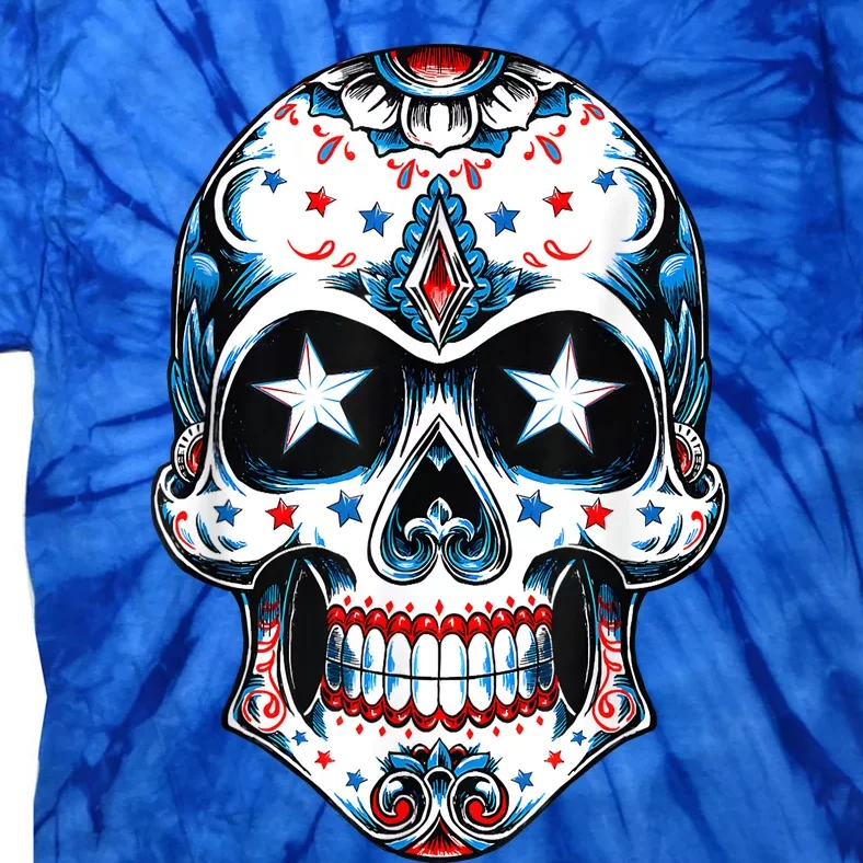 4th Of July Men Patriotic Sugar Skull USA American Flag Tie-Dye T-Shirt