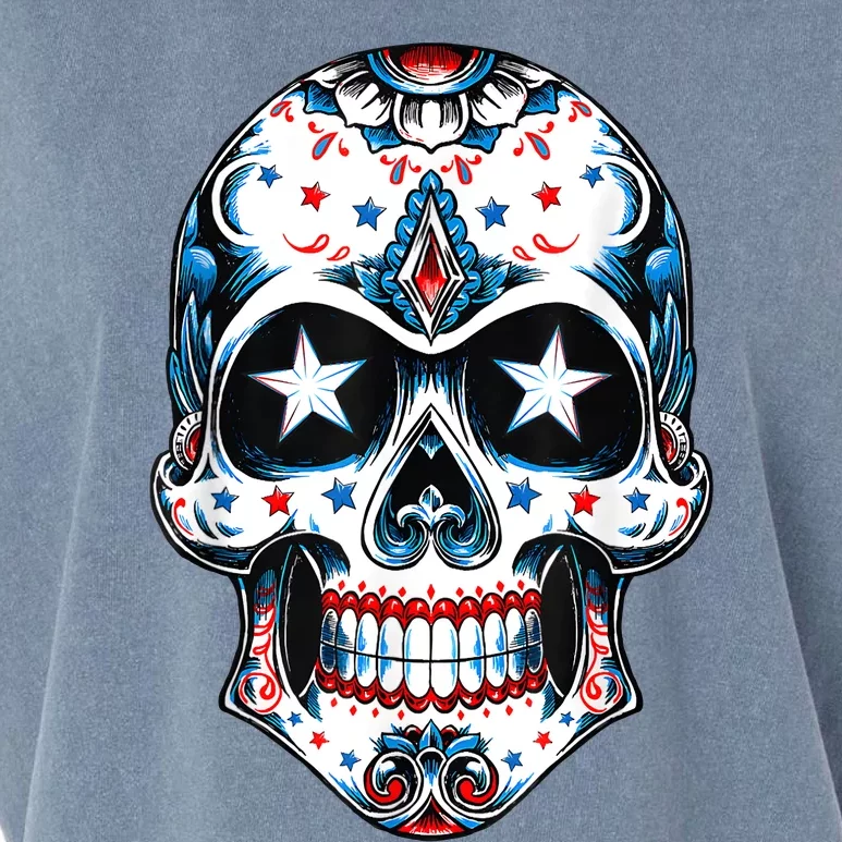 4th Of July Men Patriotic Sugar Skull USA American Flag Garment-Dyed Women's Muscle Tee