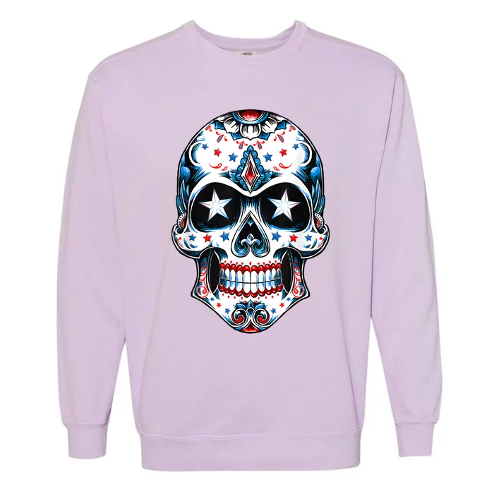 4th Of July Men Patriotic Sugar Skull USA American Flag Garment-Dyed Sweatshirt