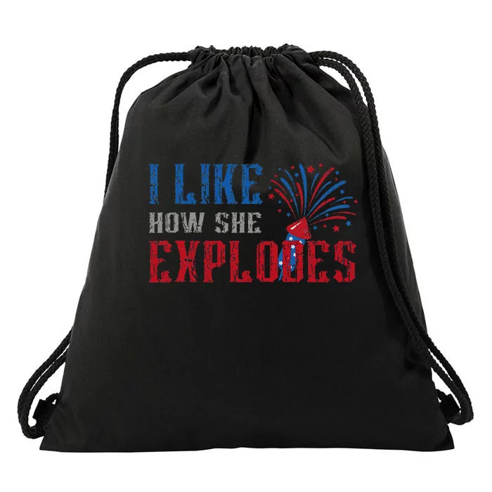 4th Of July I Like How She Explodes Vintage Firework Couple Drawstring Bag