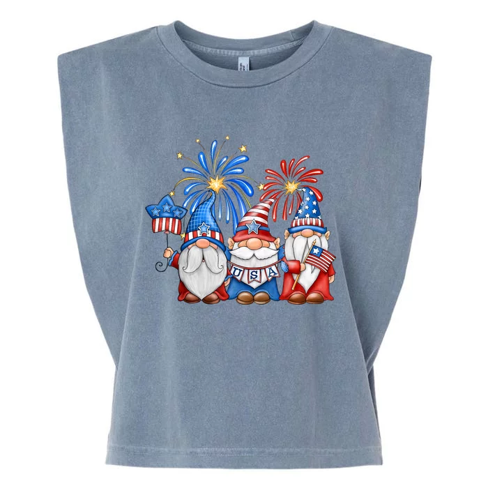 4th Of July American Gnomes Celebrating Independence Day Garment-Dyed Women's Muscle Tee