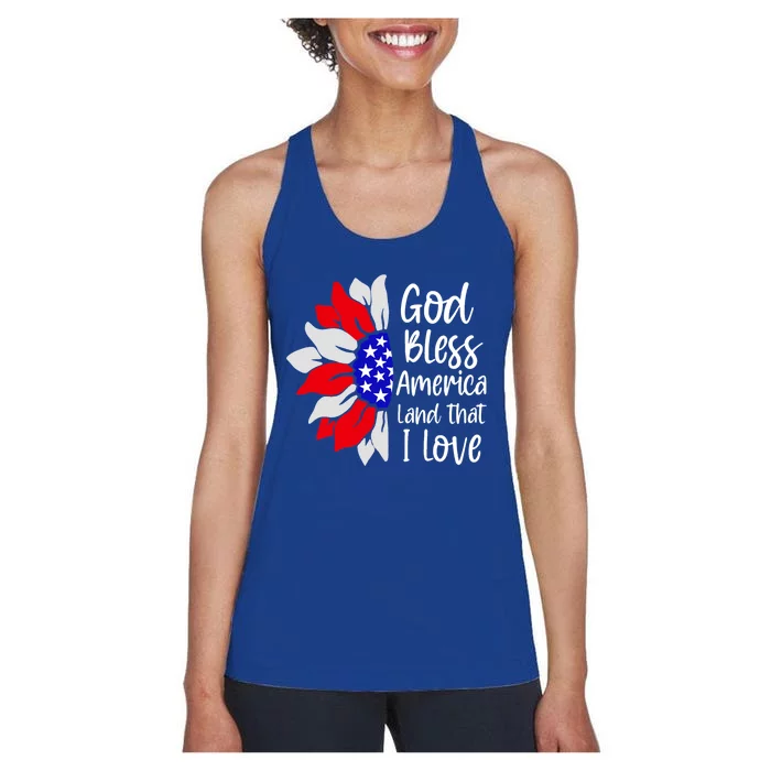 4th Of July God Bless America Land That I Love Sunflower Gift Women's Racerback Tank