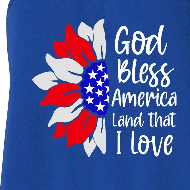 4th Of July God Bless America Land That I Love Sunflower Gift Women's Racerback Tank