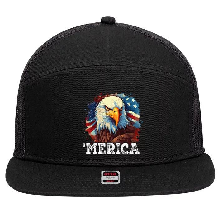 4th Of July Merica Bald Eagle USA Patriotic American Flag 7 Panel Mesh Trucker Snapback Hat